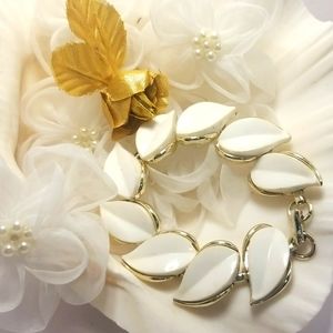 Simply Stylish White & Gold Leaf Bracelet